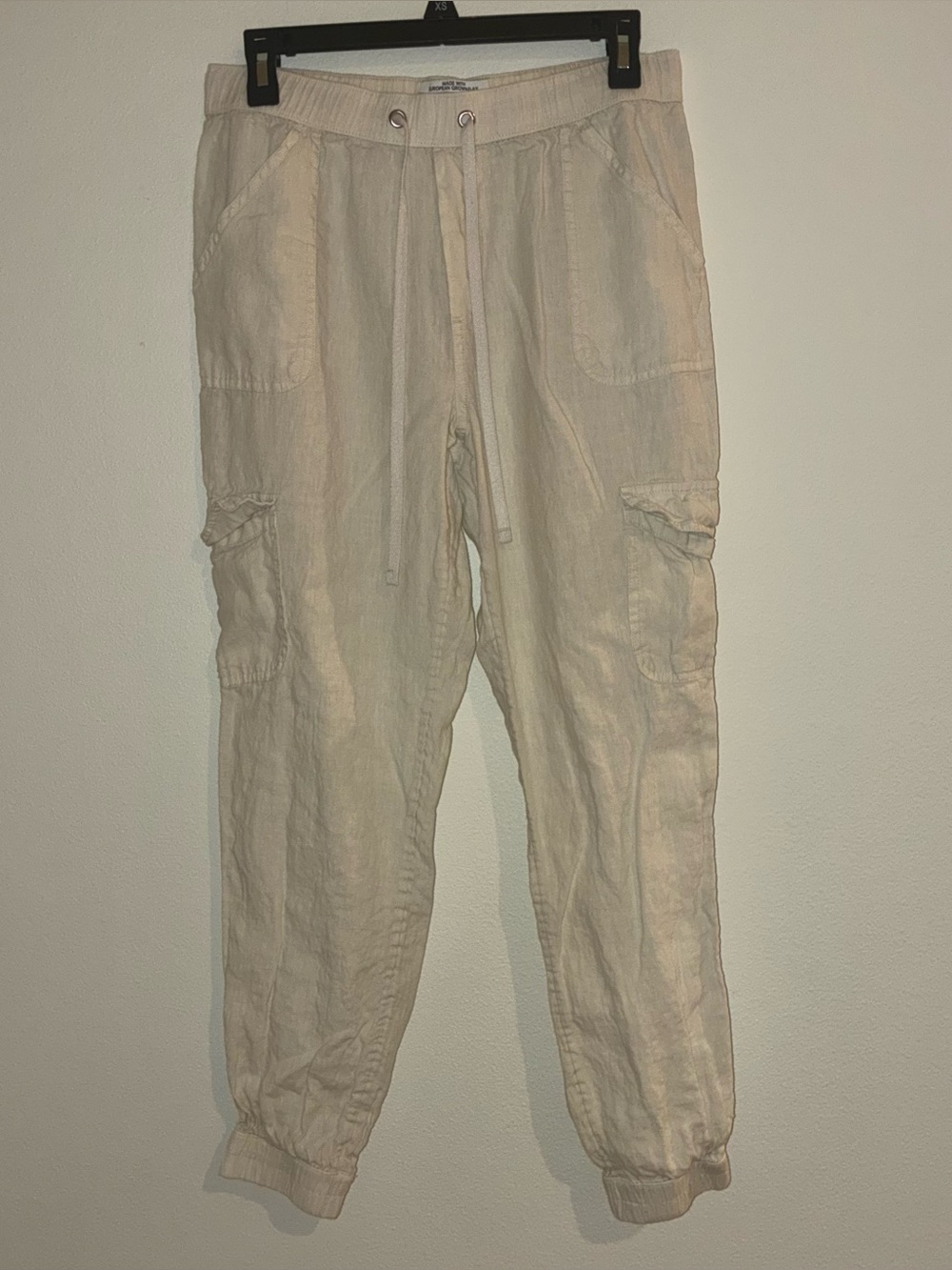 Nicole Miller 100% Linen Cargo Jogger Pants Cream M